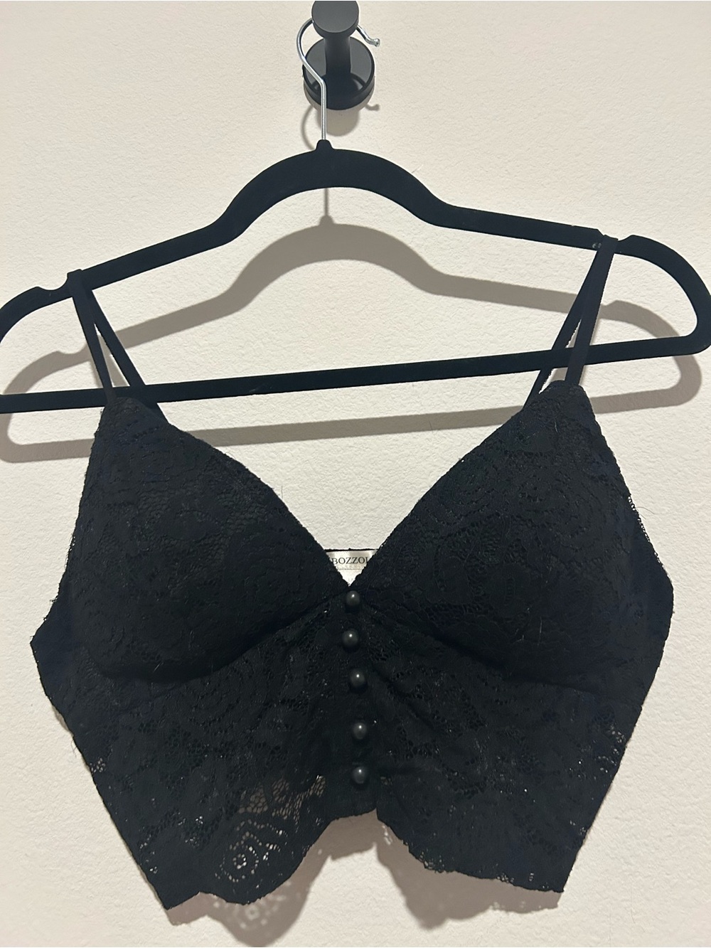 Bozzolo Black Lace Bralette with Pearl-Like Front Buttons